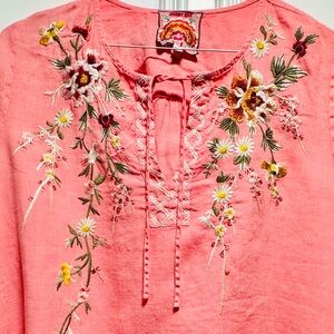 Embroidered Floral Pink Women's Top